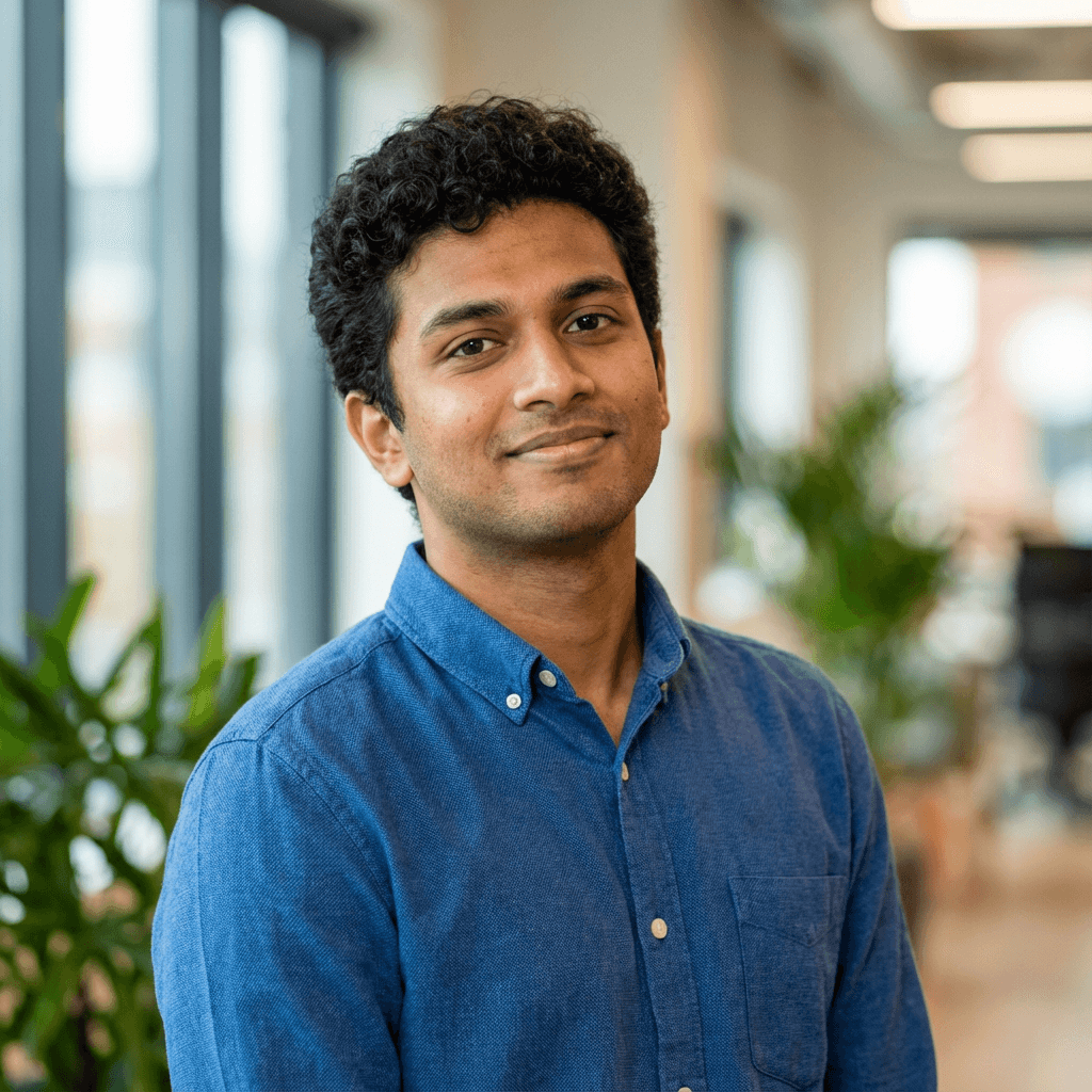 Faisal Rahman headshot, logistics coordinator in his early 40s, South Asian, professional attire