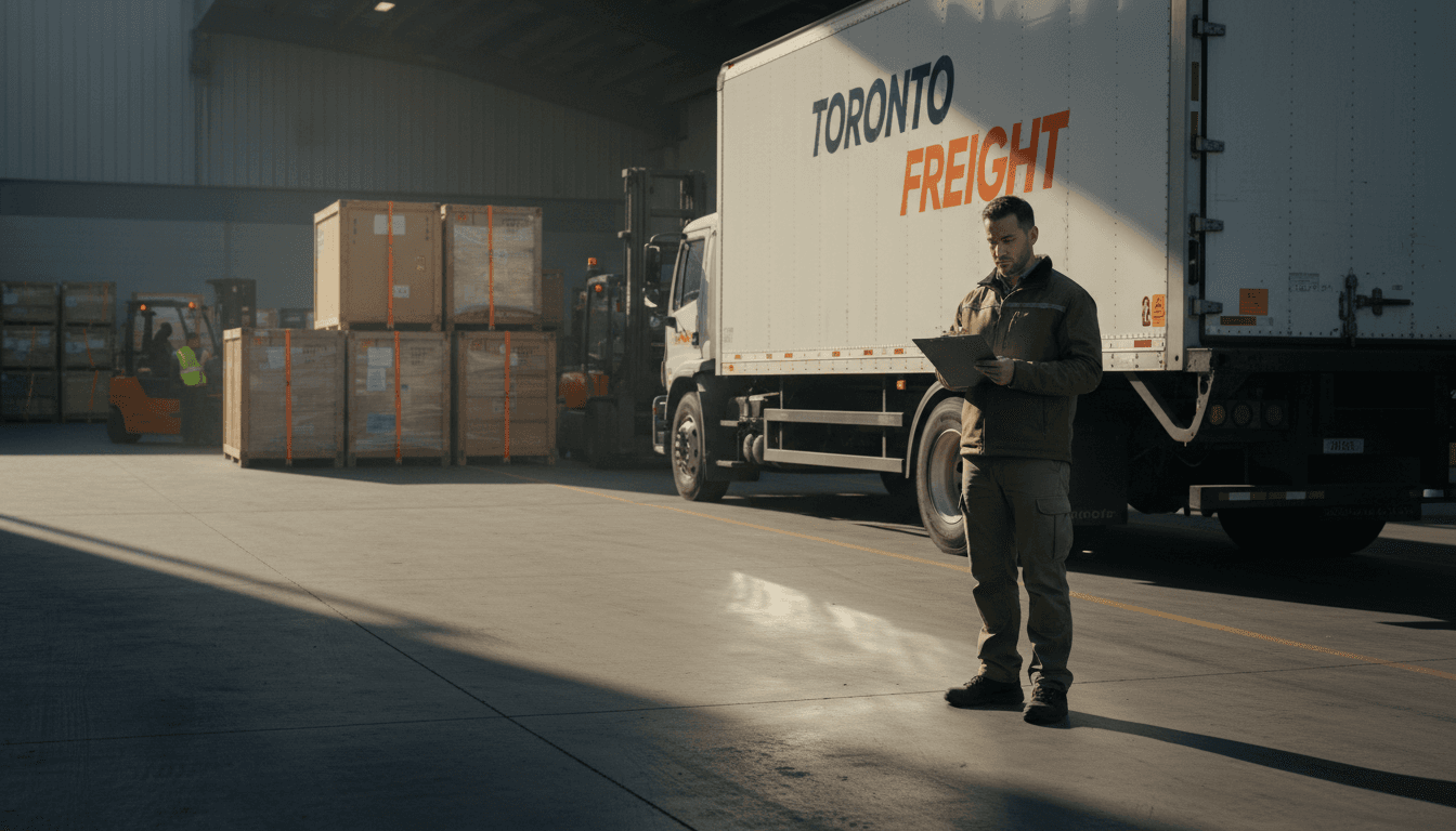 Freight truck being prepared for delivery in Toronto